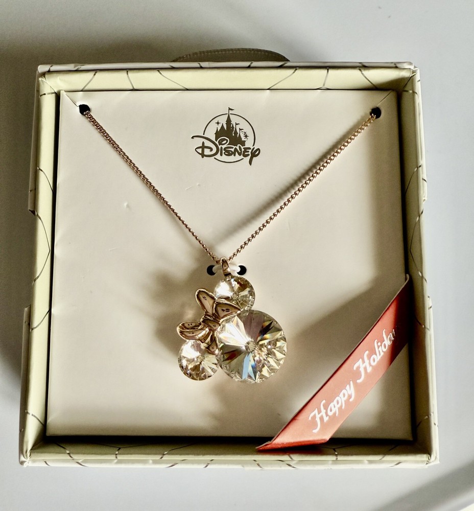 Minnie Mouse Rose Gold Crystal Pendant Necklace Disney World New In Gift Box