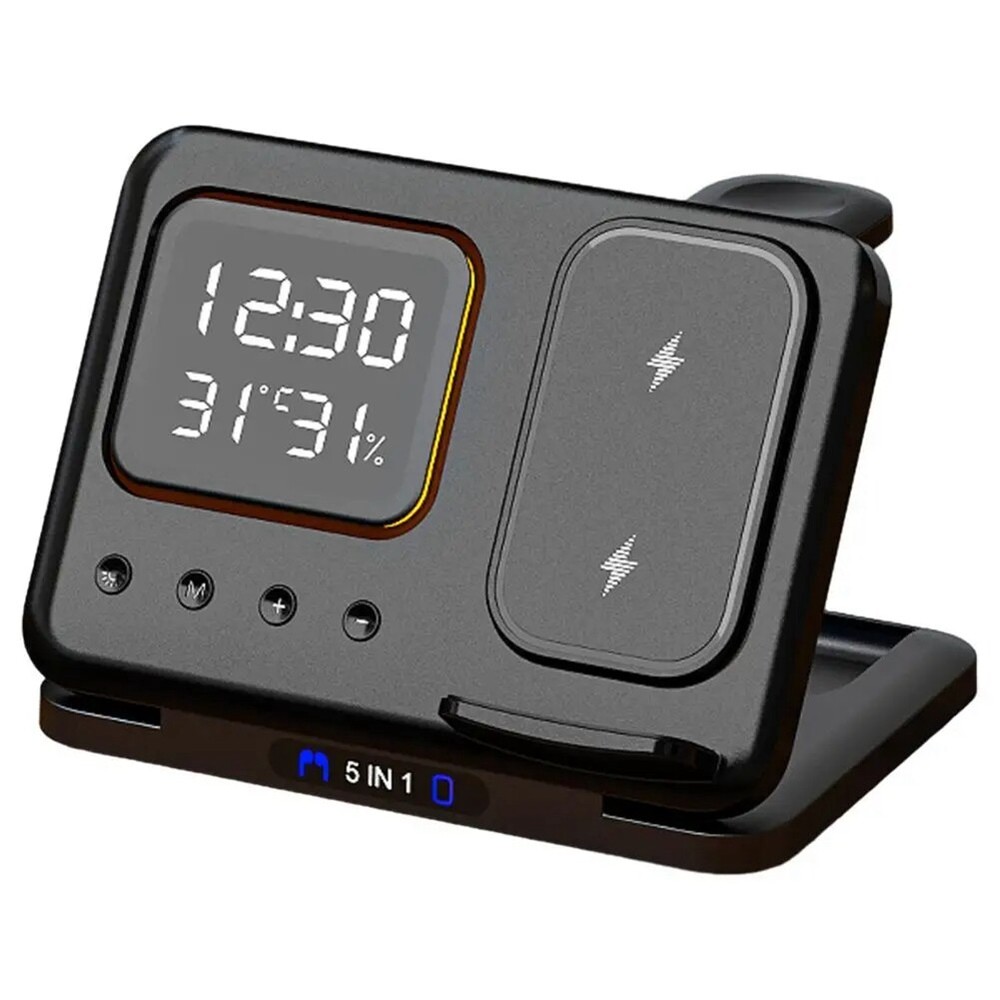 Chargers Stand 5 In1 LED Digital Alarm Clock Fast Charging Dock Station9978