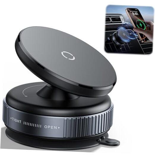 Ultra-Strong Magnetic Car Phone Holder with Vacuum Suction Cup Mount for Secure Grip