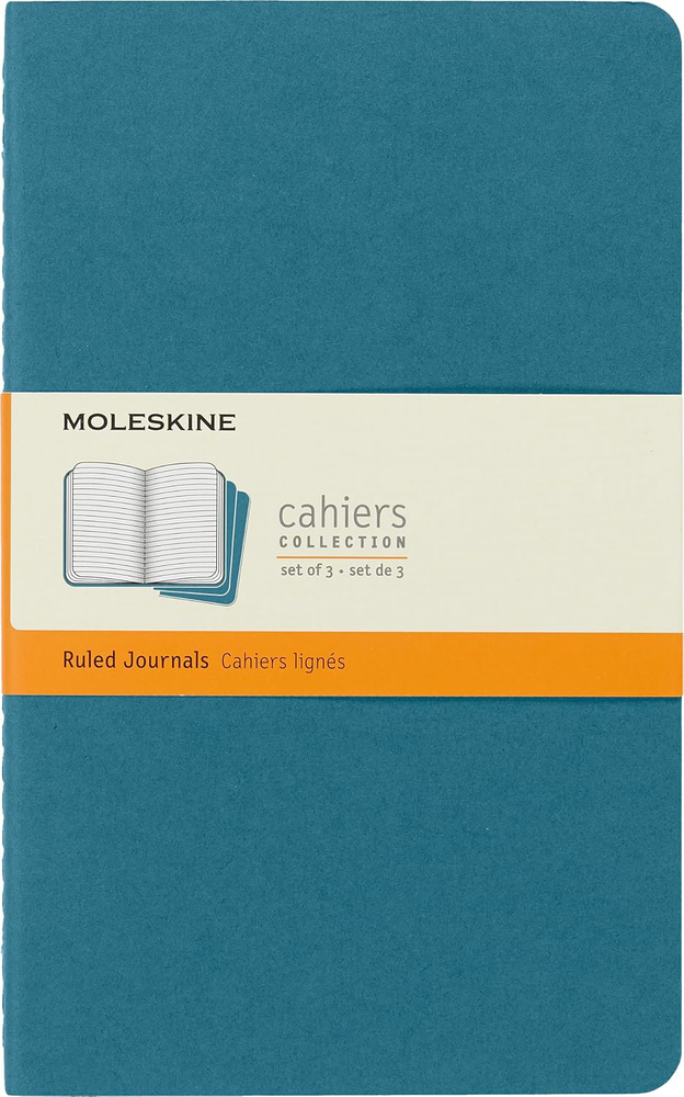 Moleskine Cahier Large Journal Set of 3 Blue Ruled 5x8.25 80 Pages  