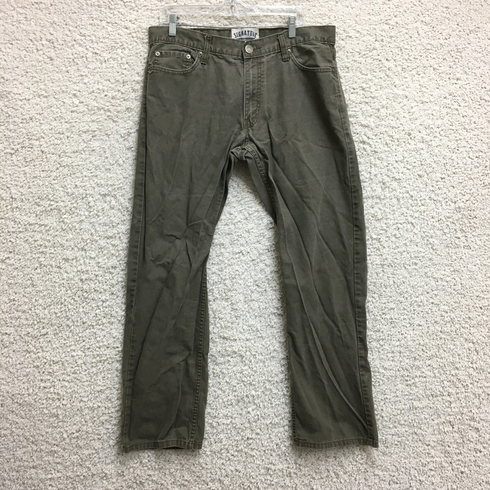 Signature Levis Strauss & Co Pants 36x32 Mens Green Slim Fit Straight 5 Pockets
