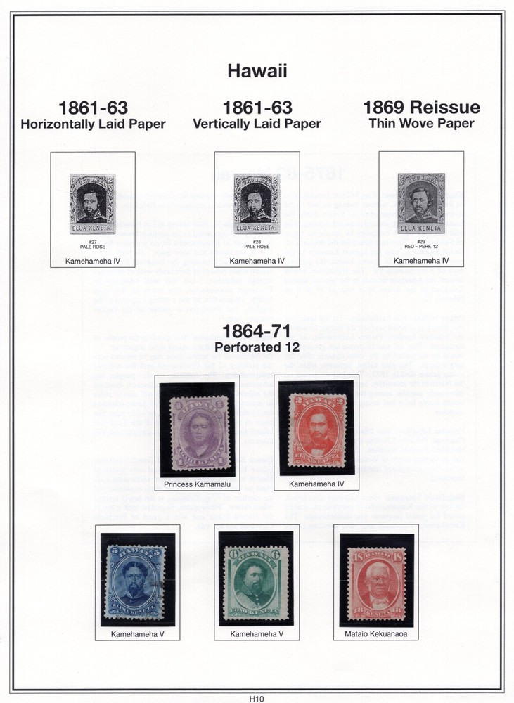 US HAWAII 1864-1899 COLLECTION OF 38 STAMPS MINT & USED MOUNTED ON 6 ALBUM PAGES