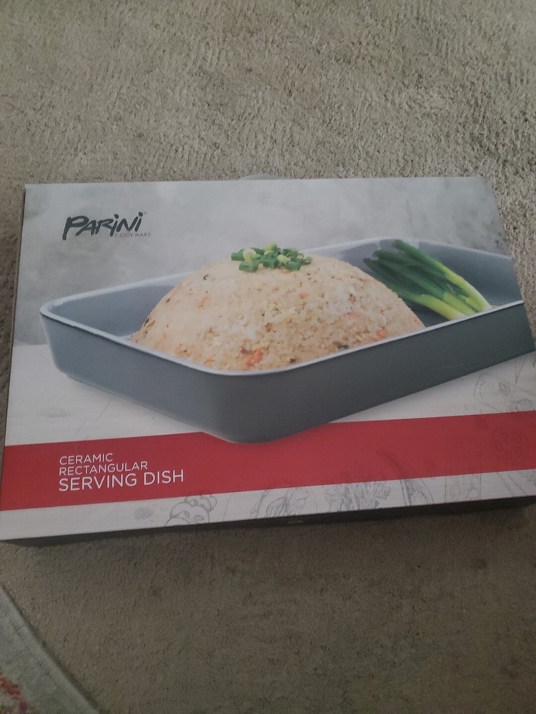 Parini Large Ceramic Rectangular Serving Dish Gray NEW