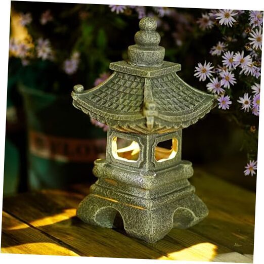 Solar Pagoda Lantern Garden Statue LED Light Outdoor Zen Garden Japanese