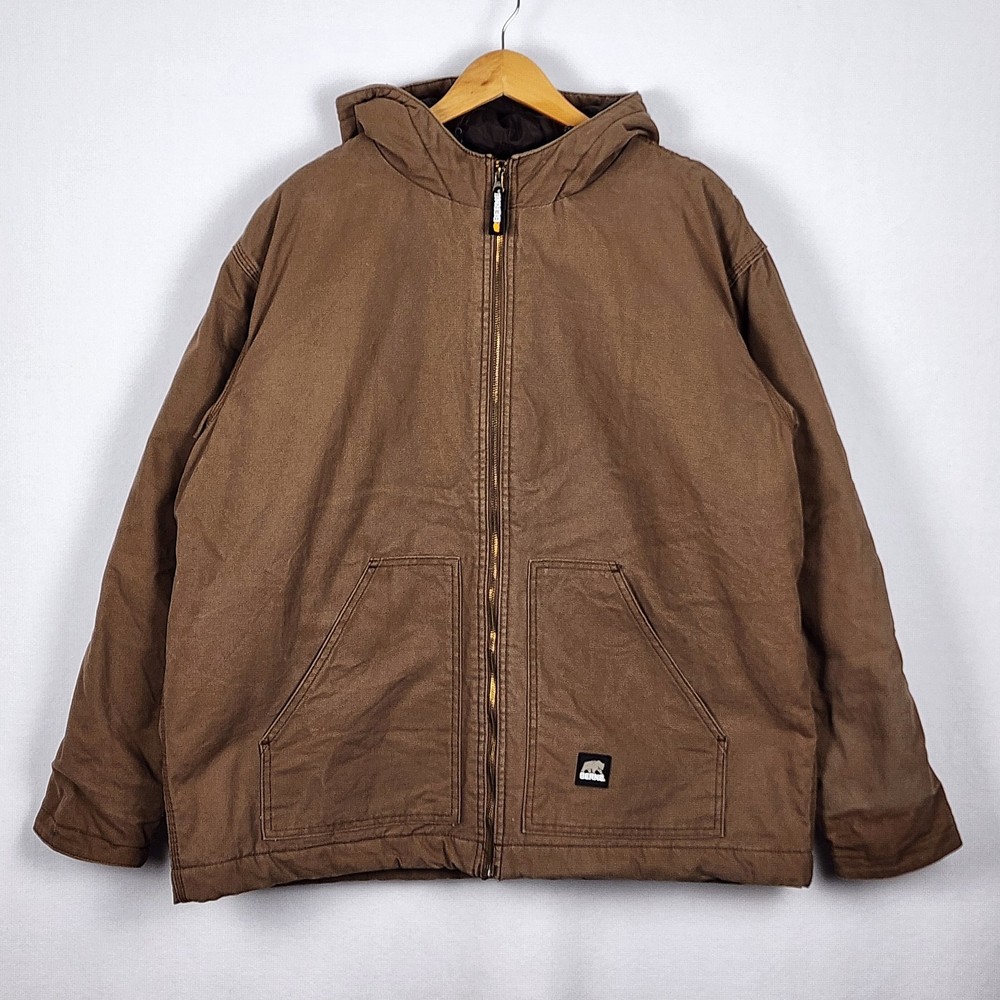 Berne Apparel Brown Canvas Quilted Full Zip Hooded Hvy Jacket  Men 2XL -Sm Spots