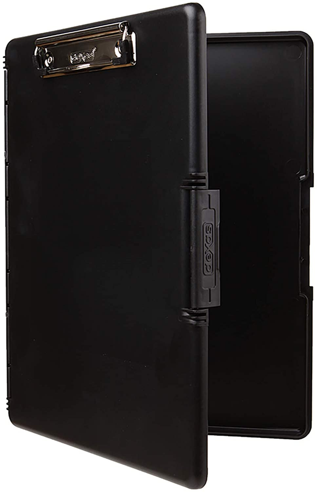 Dexas Slimcase 2 Plastic Clipboard with Storage and Side Opening, Black, Office