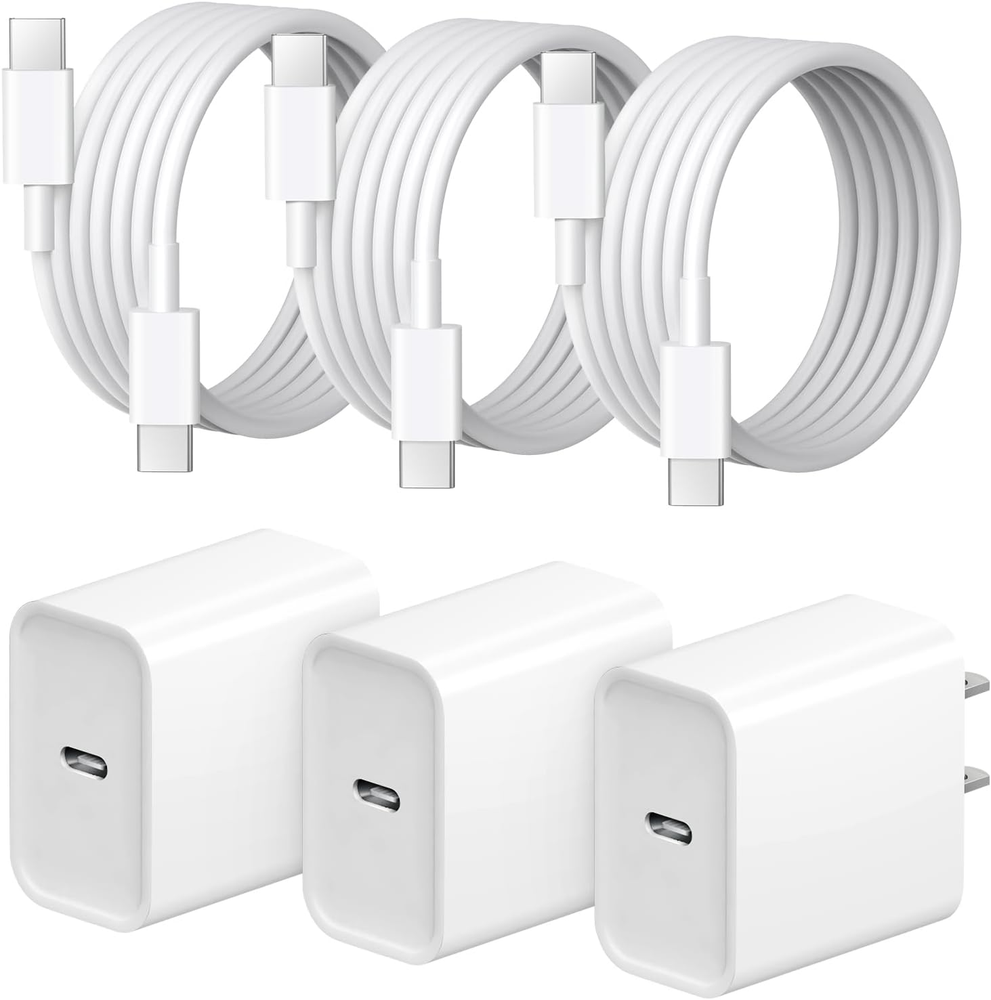 iPhone 16 15 Fast Charger 20W USB-C Wall Charger 3+3Pack with 6FT Cable