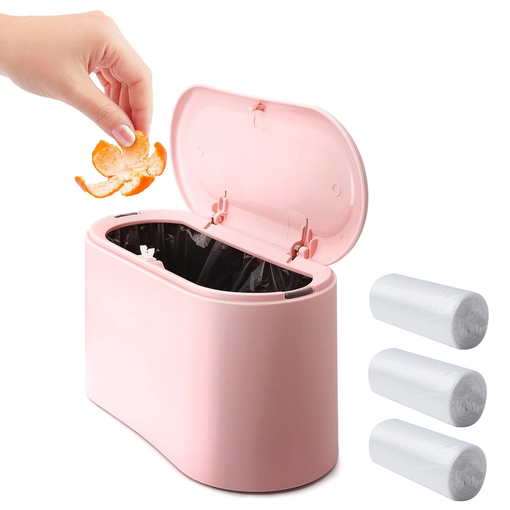 Mini Desk Trash Can with Lid with 90 Pcs Trash Bag, Lint Bin 0.5 Gallon Countert