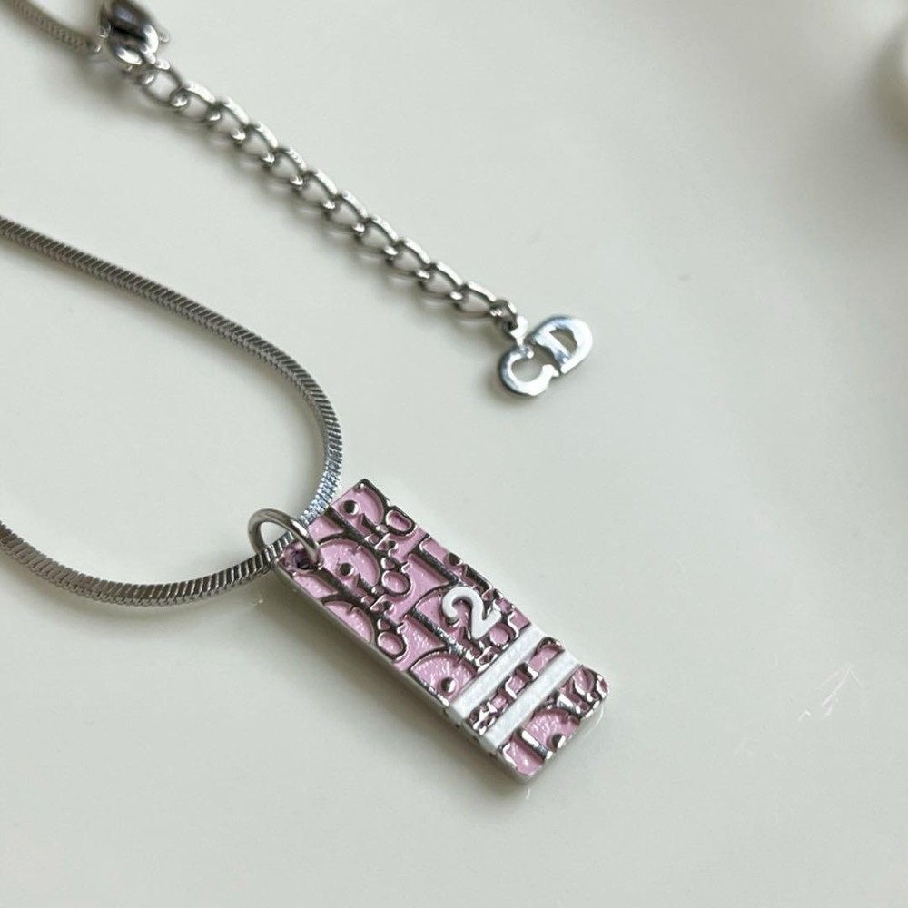 Christian Dior Pink Classic Pendant Necklace Elegant Jewelry Authentic From Japan RIN