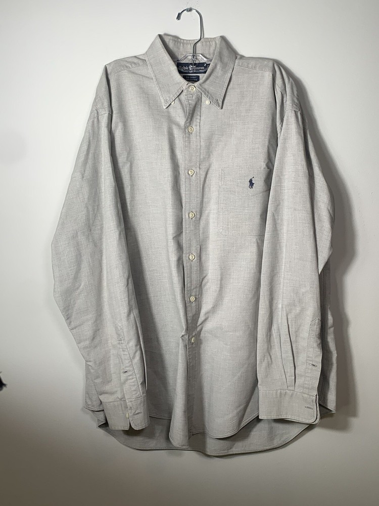 Ralph Lauren Polo Men's Big Fit Button Down Cotton Solid Grey Shirt Large