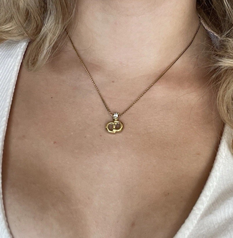 Vintage Dior gold plated CD logo pendant necklace