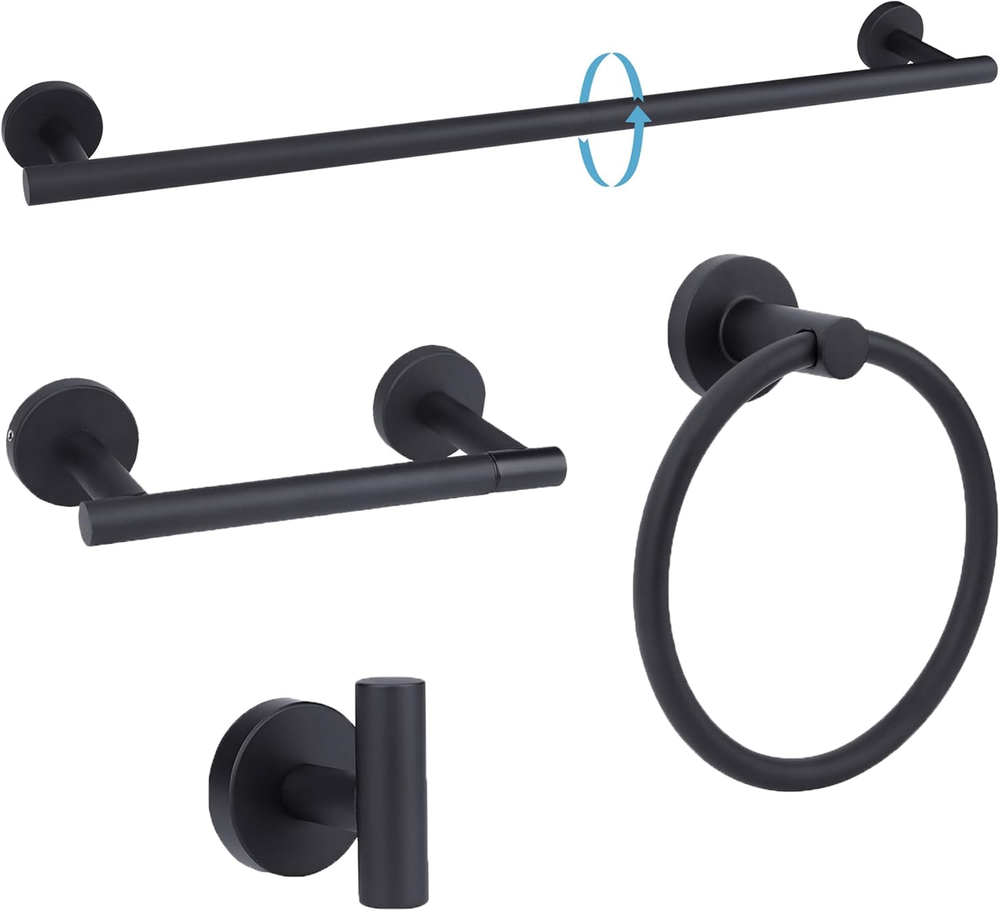 Matte Black Bathroom Hardware Accessories Set 4 Pieces,Towel Bar Set Stainless S