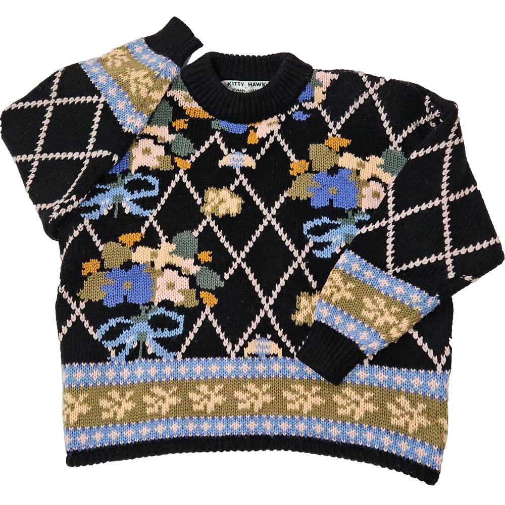vintage kitty hawk vivian wang knited sweater womens Sz M floral bows wool blend