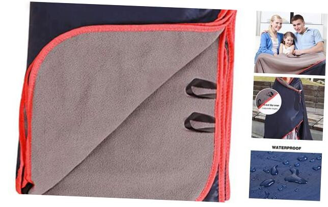 Large Soft Waterproof Stadium Blanket in Dark Blue & Light Grey for Cold Weather
