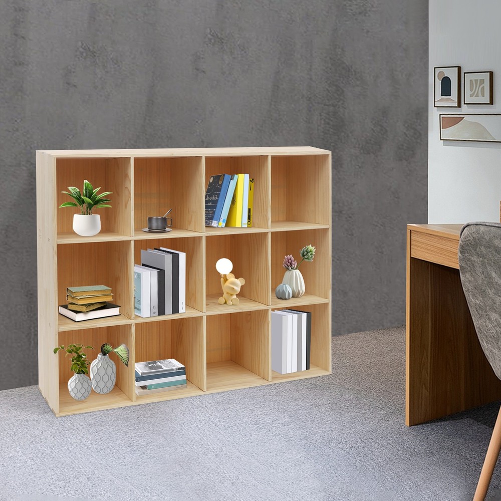 12-cube Storage Shelf Bookcase, Floor 3-tier Storage Cabinet