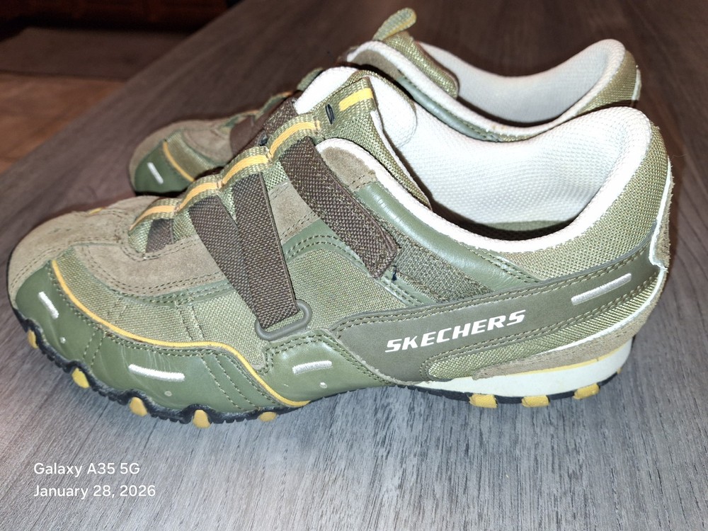 Womens Size 8 Vintage Sketchers Green Olive Brown Suede Hook & Loop Sneakers