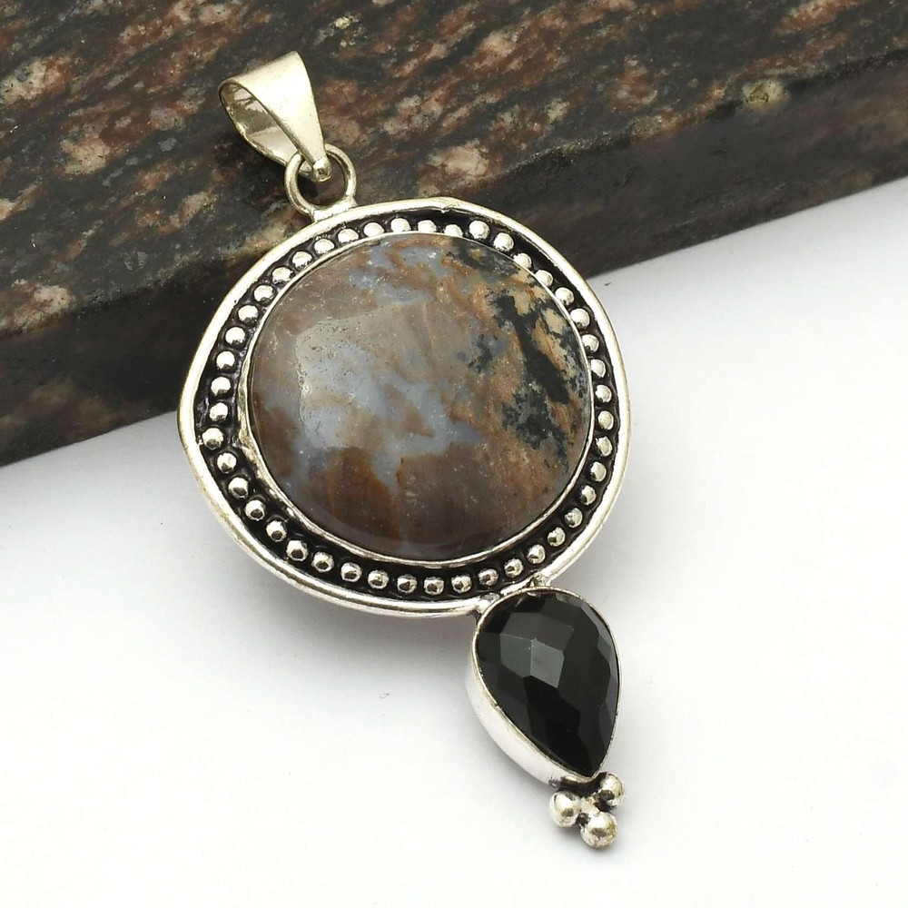 Dendrite Opal Black Onyx Gemstone Pendant Jewelry Wedding Gift 2.6