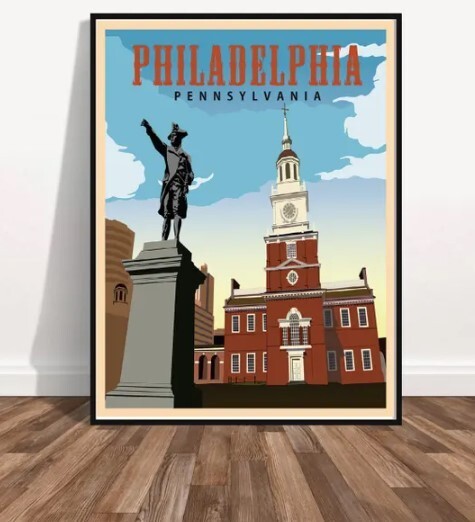 Philadelphia City Poster Print Classic Philly Skyline Art Liberty Bell Wall