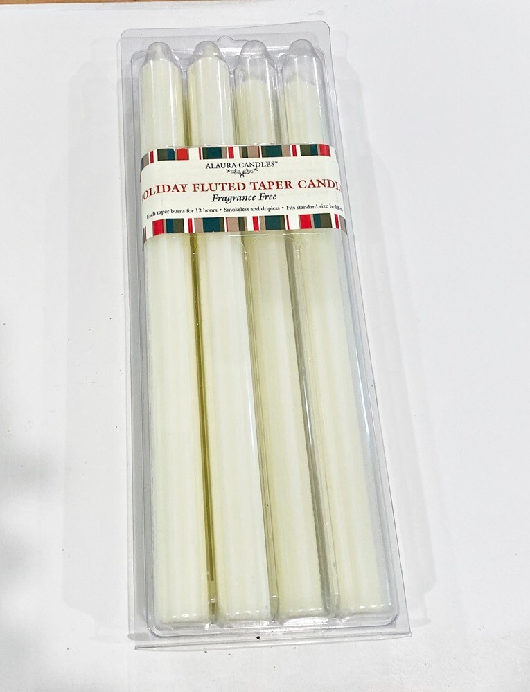 6 Alaura Candles Holiday Fluted Taper Fragrance Free Smokeless Dripless Open Box