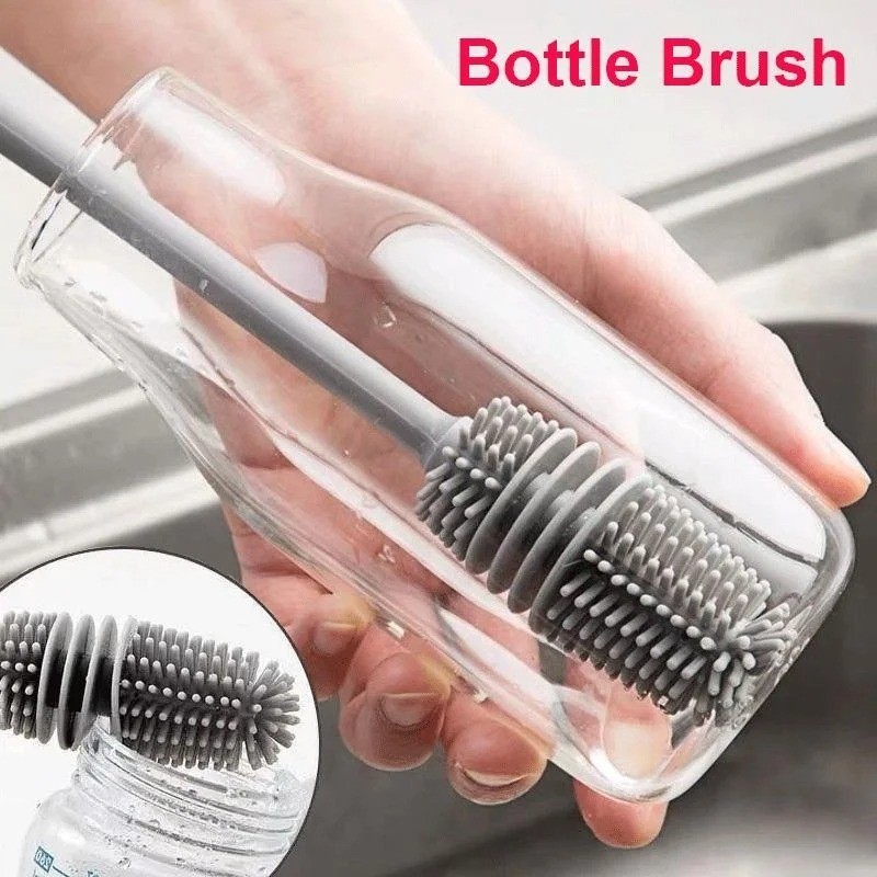 Silicone Milk Bottle Brush Cup Scrubber Glass Cleaner Kitchen Cleaning Tool Long