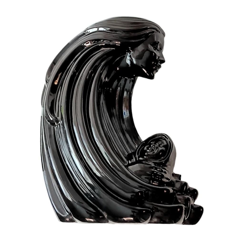 Mother & Child Statue Sittre Ceramics  Black Gloss Art Deco Mid-century Modern