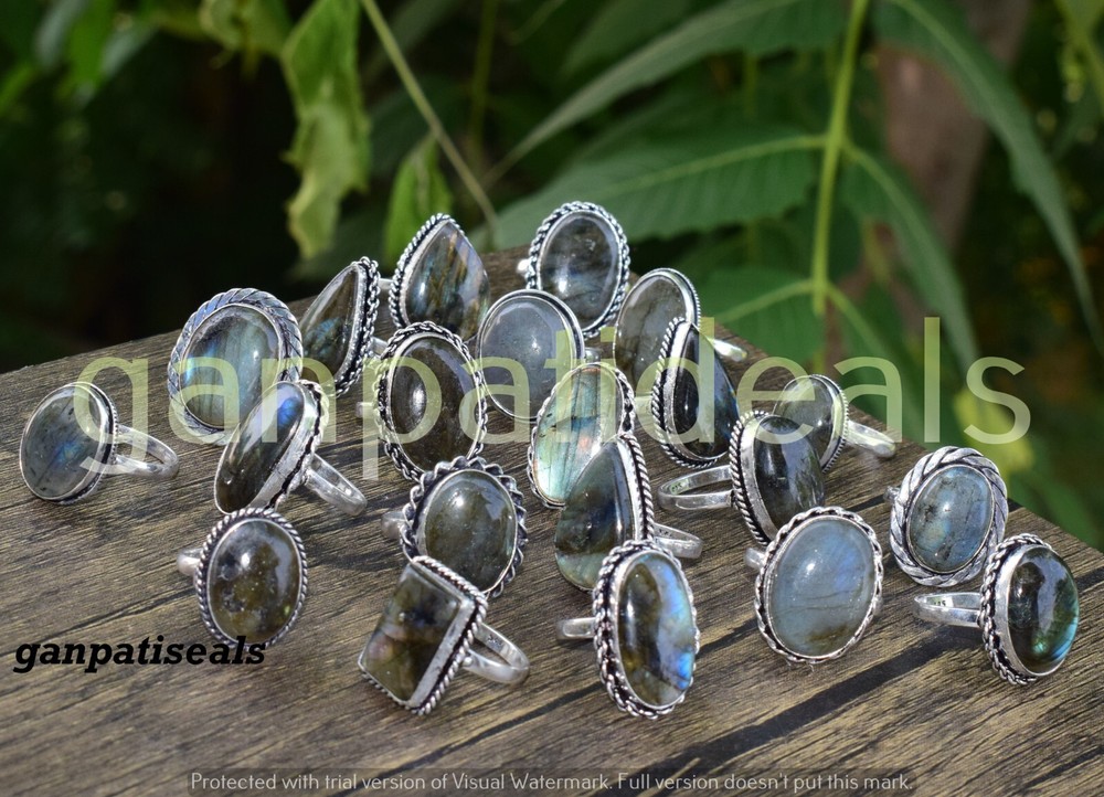 Labradorite Gemstone Ring Set - 5pc 925 Silver Plated Wholesale Lot Christmas Sale-image