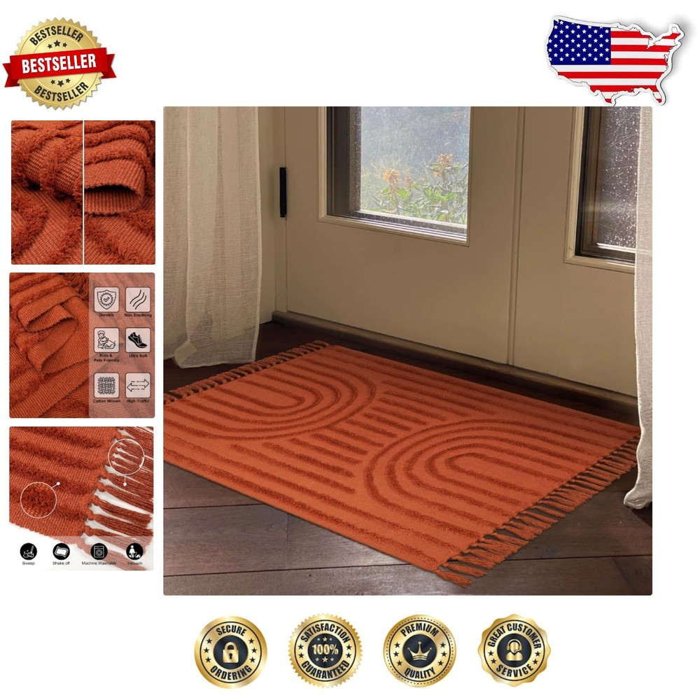 Boho-Chic 3' x 5' Washable Rainbow Rug - Perfect for Entryways & Living Rooms