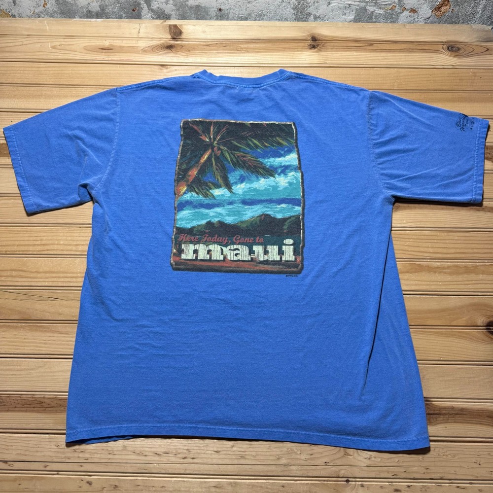 Vintage 80s Maui Island Blue Hawaii Dyed Beach Surf Souvenir T-Shirt - Size XL