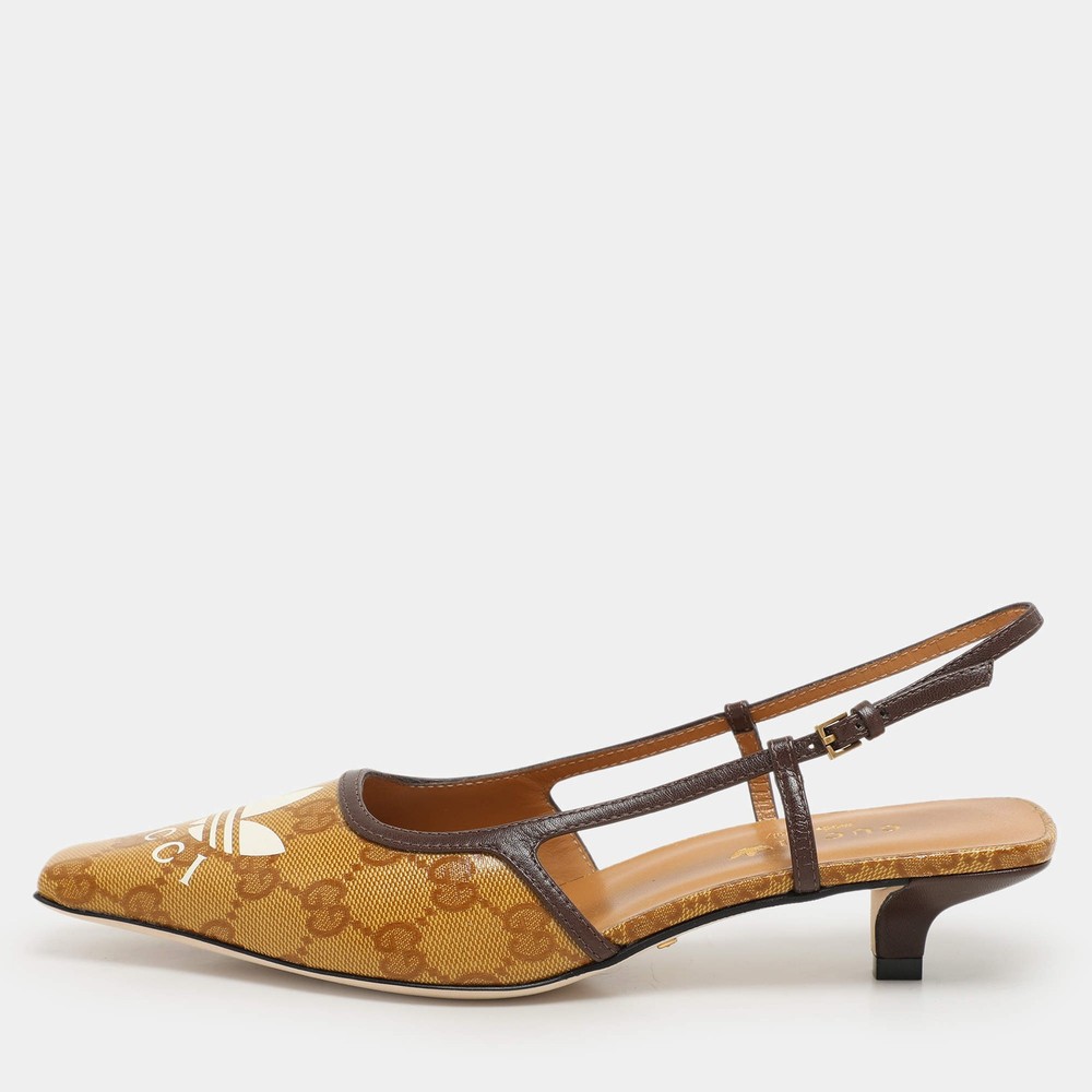 Gucci x Adidas MarigoldBrown Coated Canvas and Leather Slingback Sandals Size 36