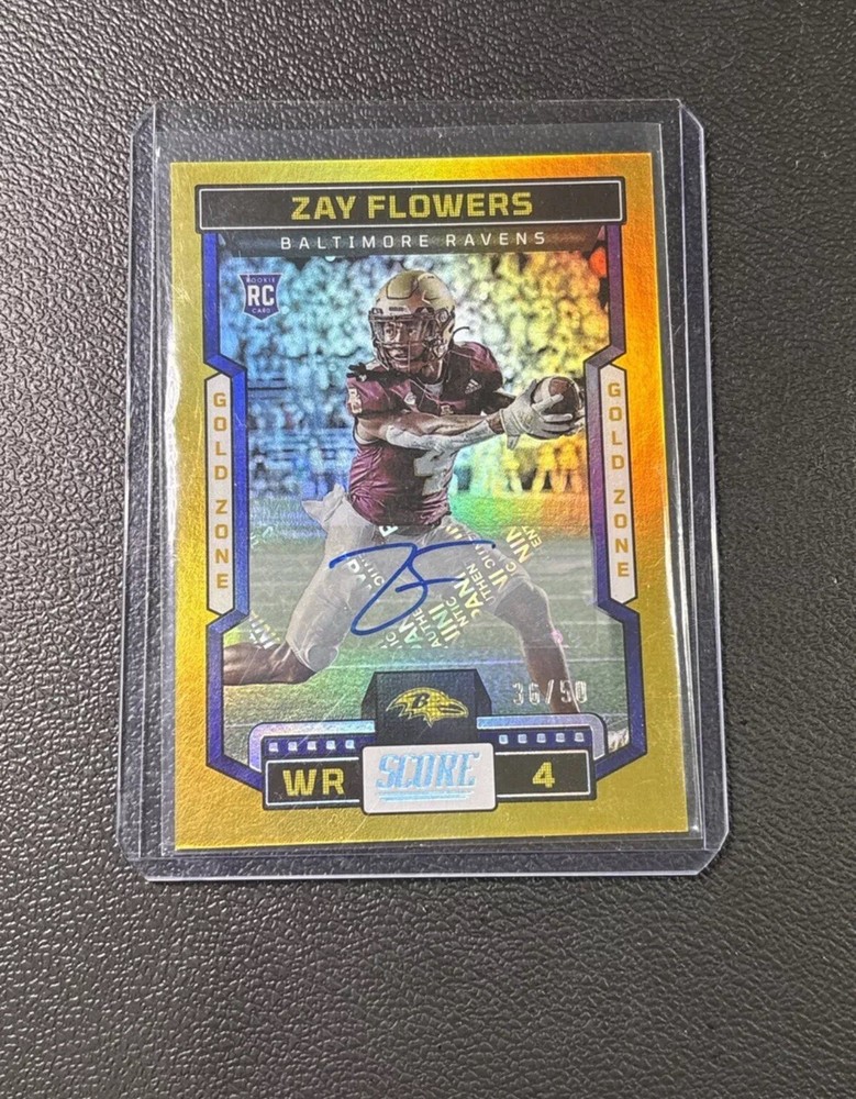 2023 Score Zay Flowers Gold Zone Rookie Auto #’d 36/50 Baltimore Ravens