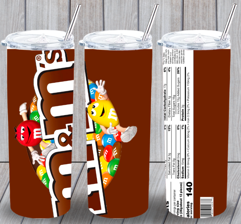 M & M's Plain Candy Multicolor 20oz Insulated Tumbler Lid Plastic Straw New