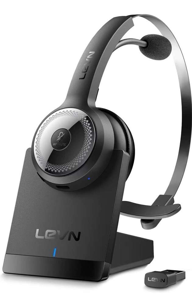 LEVN Bluetooth 5.0 Wireless Headset With Microphone Noise Cancellation 35hrs USB
