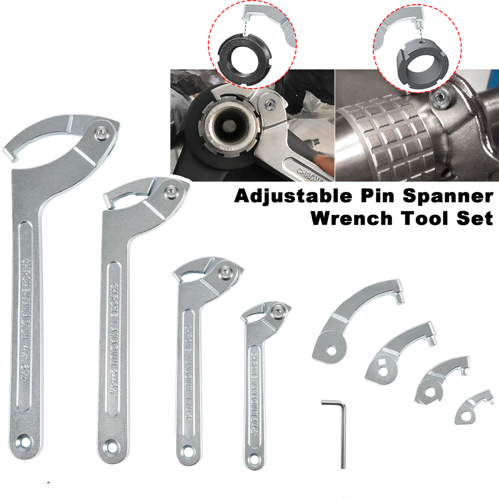 8-Piece Adjustable C Hook Spanner Wrench Set for Nuts 3/4 to 6.1 Inch