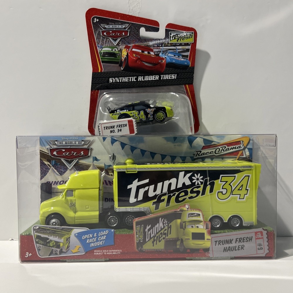 Disney Pixar Cars TRUNK FRESH HAULER & RACE CAR TheWorld of Cars Race-O-Rama NIB