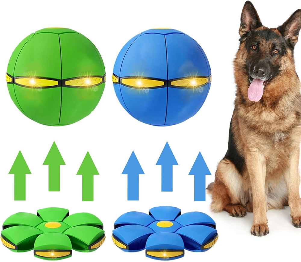 2PCS Dog Flying Disc Toy, Pet Toy Flying Saucer Ball with 3 Light for Dogs, Flyi