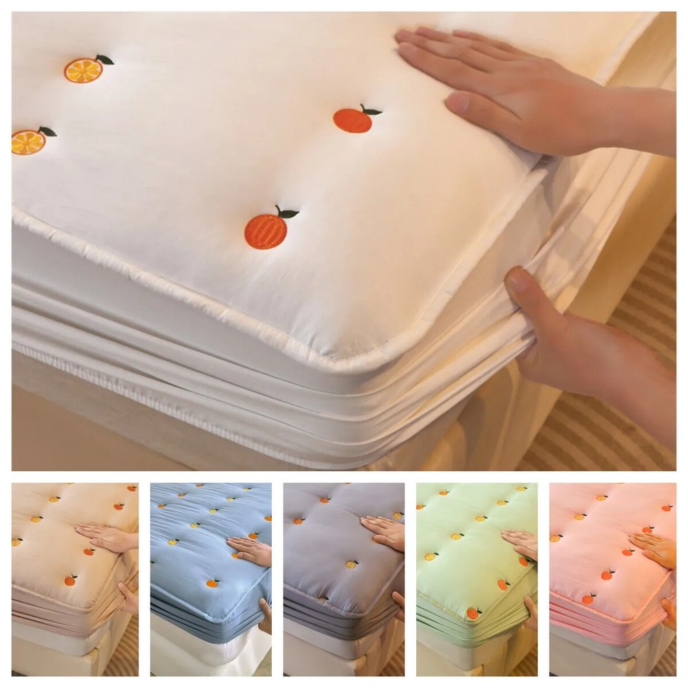 Thick Quilted Embroidery Mattress Cover with Elastic Fitted Bed Sheet