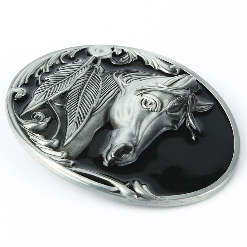 Cowboy Belt Buckle for Men Vintage Metal Engraving Horse Head Belt Buckle