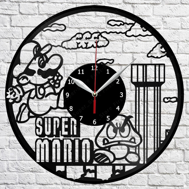 Super Mario Vinyl Record Wall Clock Fan Art Home Decor 3430