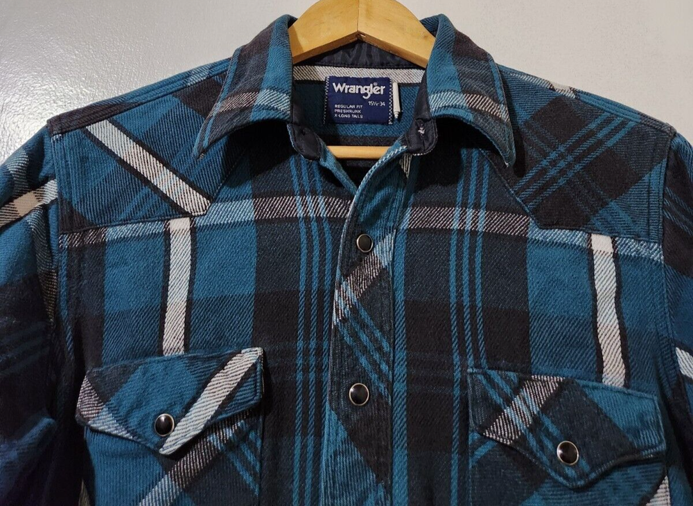 Wrangler Mens 15.5 Plaid Pearl Snap Heavy Blanket Flannel Work Western Overshirt