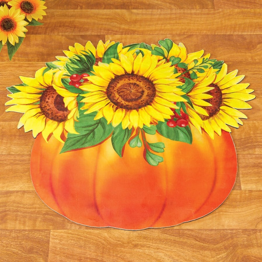 Fall Pumpkin Sunflower Door Mat Non-Slip Indoor Outdoor Rug for Thanksgiving