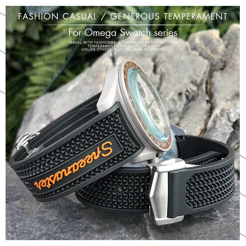18mm 19mm 20mm 21mm Rubber Strap for Omega Speedmaster MoonSwatch Watch