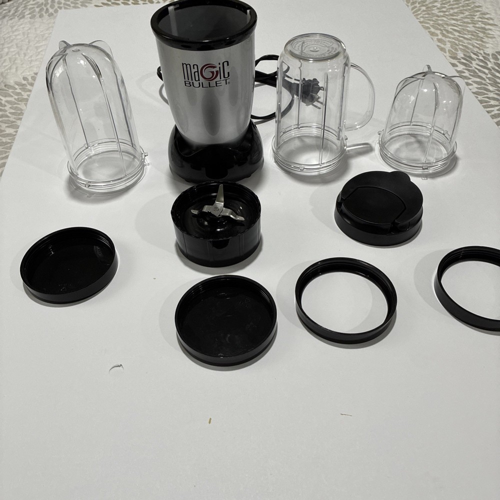 Magic Bullet Mini Personal Blender Silver/Black 10 Piece Set Pre Owned Tested