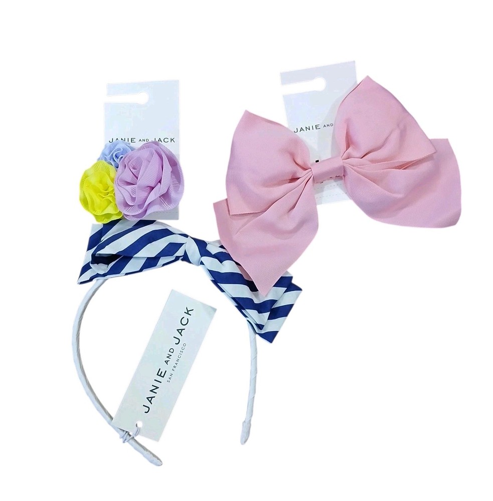 Janie And Jack Hair Accessories Girls Barrette Bow/Headband Bow Bundle NWT Pink