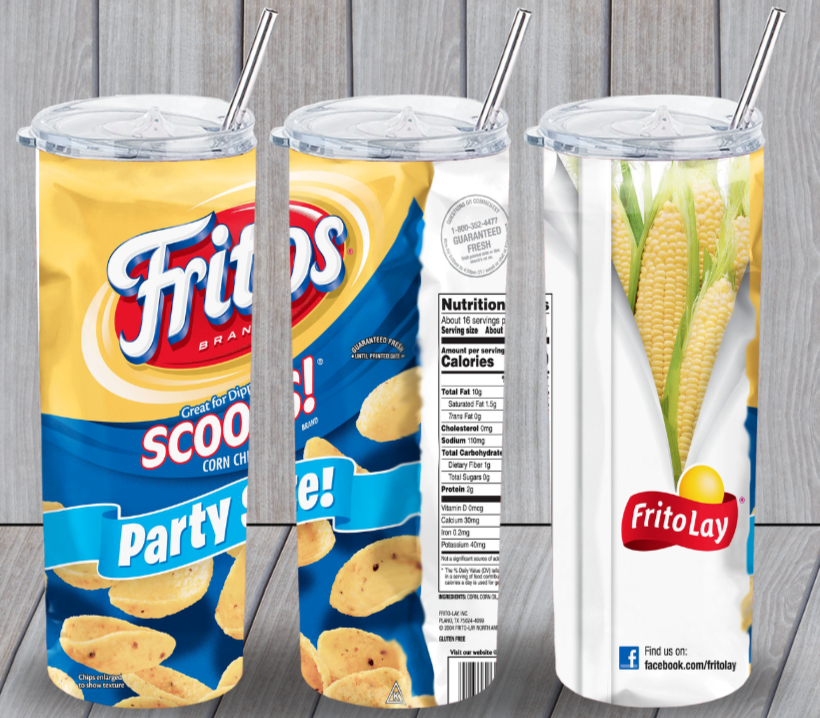 Fritos Scoops Party Size Multicolor 20oz Insulated Tumbler Box Lid Straw New