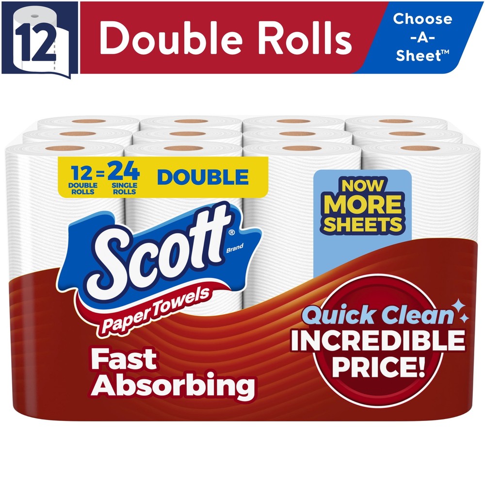 Super Absorbent Paper Towels 12 Double Rolls