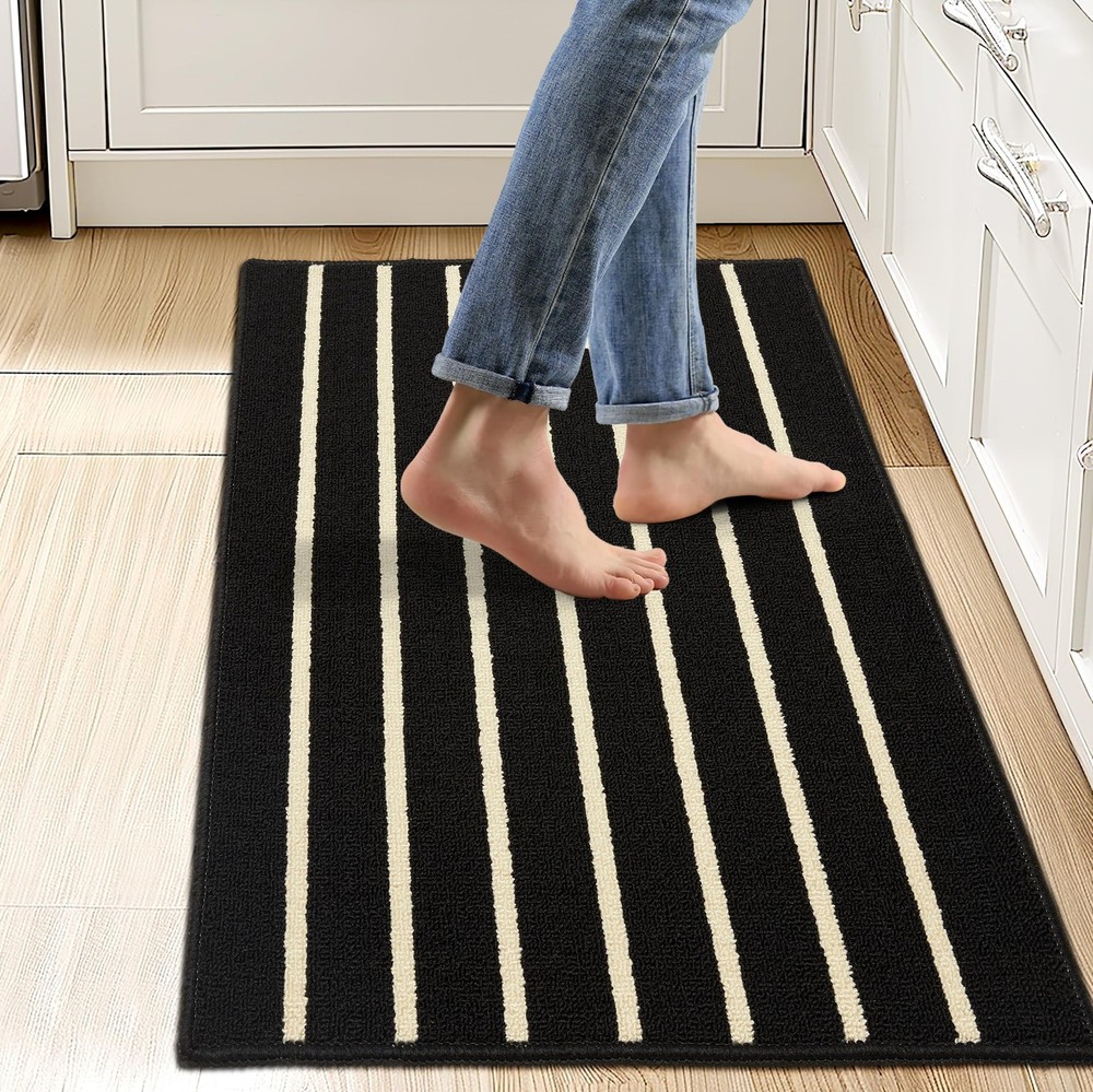 Non-Slip Black Kitchen Rugs Absorbent Dirt-Resistant Floor Mats