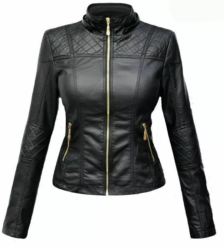 Women's Slim Fit Real Lambskin Leather Biker Jacket Stylish Black Jacket Coat