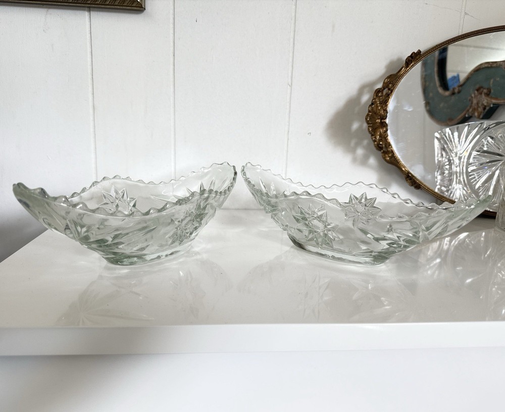 Vintage Anchor Hocking Banana Boat Star of David Crystal Dessert Set 2 Pieces