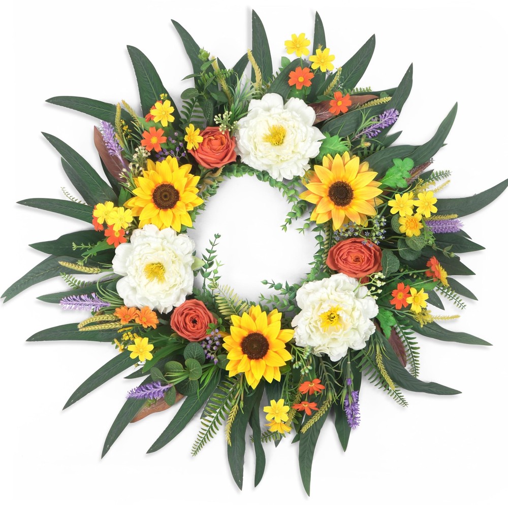 26 Inch Sunflower Peony Eucalyptus Summer Wreath Decor