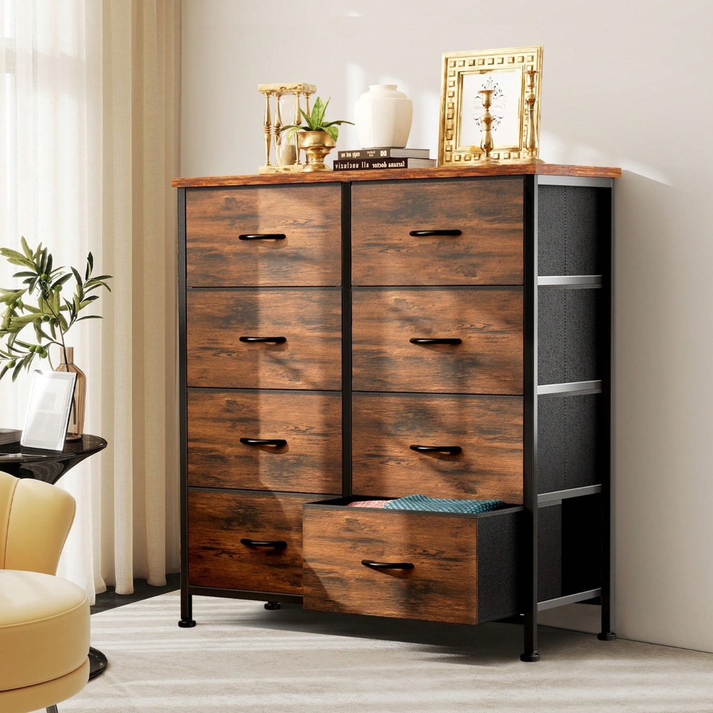Dresser with 8 Drawers Fabric Storage Tower Chest Organizer Wood Top Bedroom New